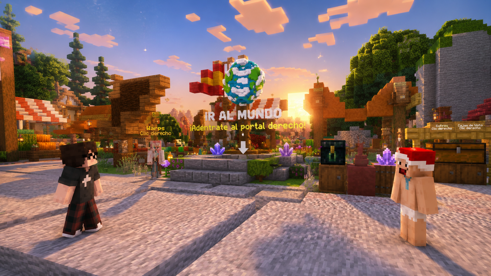 Plaza del spawn de MineHit, con su portal al mundo